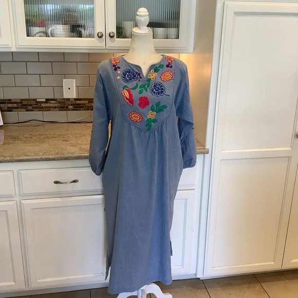 Vintage Dresses & Skirts - Vintage Kathleen Usherwood for Periphery Denim Maxi Dress Size Small